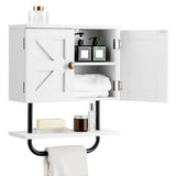 NNECW Bathroom Wall Cabinet with Double Doors &amp Open Shelf &amp Towel Rack-White