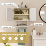 NNECW Bathroom Wall Cabinet with Double Doors &amp Open Shelf &amp Towel Rack-White