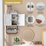 NNECW Bathroom Wall Cabinet with Double Doors &amp Open Shelf &amp Towel Rack-White