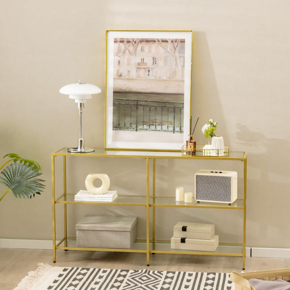 NNECW 3-tier Glass Console Side Table with Tempered Glass Shelf for Hallway/Living Room