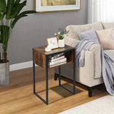 NNECW Industrial Beside Table with Open Storage Compartment