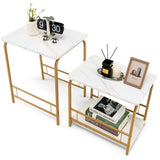 NNECW 2 Piece Faux Marble Nesting Side Table Set Coffee Table Steel Frame Accent End Table Set for Small Space