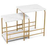 NNECW 2 Piece Faux Marble Nesting Side Table Set Coffee Table Steel Frame Accent End Table Set for Small Space
