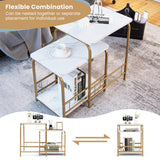 NNECW 2 Piece Faux Marble Nesting Side Table Set Coffee Table Steel Frame Accent End Table Set for Small Space