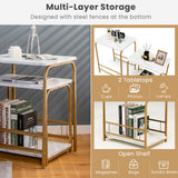 NNECW 2 Piece Faux Marble Nesting Side Table Set Coffee Table Steel Frame Accent End Table Set for Small Space