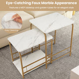 NNECW 2 Piece Faux Marble Nesting Side Table Set Coffee Table Steel Frame Accent End Table Set for Small Space