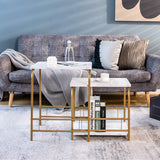 NNECW 2 Piece Faux Marble Nesting Side Table Set Coffee Table Steel Frame Accent End Table Set for Small Space