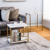 NNECW 2 Piece Faux Marble Nesting Side Table Set Coffee Table Steel Frame Accent End Table Set for Small Space
