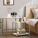 NNECW 2 Piece Faux Marble Nesting Side Table Set Coffee Table Steel Frame Accent End Table Set for Small Space