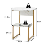 NNECW White Faux Marble End Table with Round Tabletop & Square Shelf for Living Room