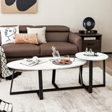 NNECW Nesting Table Set with Oval & Round Table for Living Room/Office