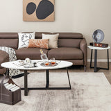 NNECW Nesting Table Set with Oval & Round Table for Living Room/Office