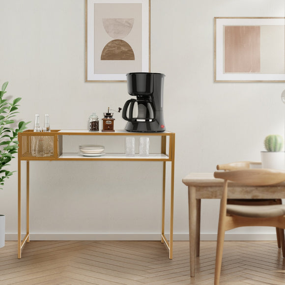 NNECW 2-tier Faux Marble Sofa Table with Open Shelf  for Living Room