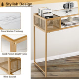 NNECW 2-tier Faux Marble Sofa Table with Open Shelf  for Living Room