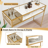 NNECW 2-tier Faux Marble Sofa Table with Open Shelf  for Living Room