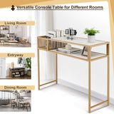 NNECW 2-tier Faux Marble Sofa Table with Open Shelf  for Living Room