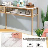NNECW 2-tier Faux Marble Sofa Table with Open Shelf  for Living Room