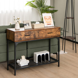NNECW Industrial Behind Couch Table with Drawer & with Anti-Tipping Kit