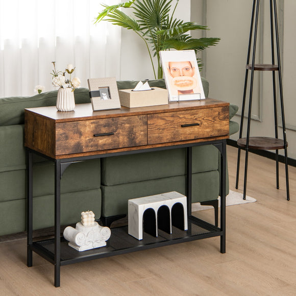 NNECW Industrial Behind Couch Table with Drawer & with Anti-Tipping Kit