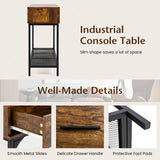 NNECW Industrial Behind Couch Table with Drawer & with Anti-Tipping Kit