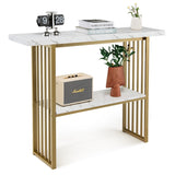 NNECW White Faux Marble Sofa Table with Faux Marble Tabletop for Living Room