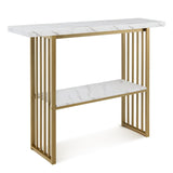 NNECW White Faux Marble Sofa Table with Faux Marble Tabletop for Living Room