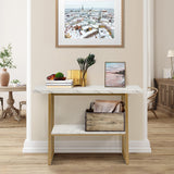 NNECW White Faux Marble Sofa Table with Faux Marble Tabletop for Living Room