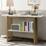 NNECW White Faux Marble Sofa Table with Faux Marble Tabletop for Living Room