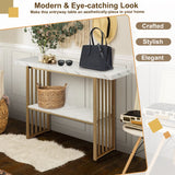 NNECW White Faux Marble Sofa Table with Faux Marble Tabletop for Living Room