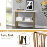 NNECW White Faux Marble Sofa Table with Faux Marble Tabletop for Living Room