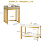 NNECW 2PCS Space-saving Sofa Side Table Set with Faux Marble & Linen-like Top for Living Room