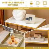 NNECW 2PCS Space-saving Sofa Side Table Set with Faux Marble & Linen-like Top for Living Room