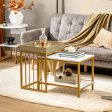NNECW 2PCS Space-saving Sofa Side Table Set with Faux Marble & Linen-like Top for Living Room