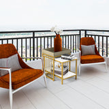 NNECW 2PCS Space-saving Sofa Side Table Set with Faux Marble & Linen-like Top for Living Room