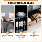 NNECW Industrial Floor Buffet Sideboard with Tempered Glass Doors & 2 Drawers