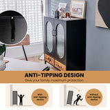 NNECW Industrial Floor Buffet Sideboard with Tempered Glass Doors & 2 Drawers