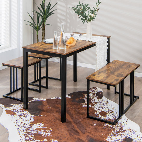 NNECW 4-Piece Dining Table Set with Bench & 2 Stools for 4 Persons for Kitchen