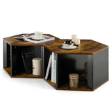 NNECW Set of 2 Hexagonal Coffee Table with Open Storage Space for Living Room