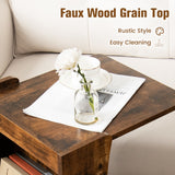 NNECW C-shaped Mobile Side Table with 2-Tier Open Shelf &amp 2 Compartments-Brown