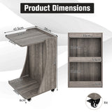 NNECW C-shaped Mobile Side Table with 2-Tier Open Shelf &amp 2 Compartments-Grey
