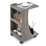 NNECW C-shaped Mobile Side Table with 2-Tier Open Shelf &amp 2 Compartments-Grey
