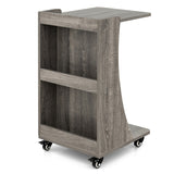 NNECW C-shaped Mobile Side Table with 2-Tier Open Shelf &amp 2 Compartments-Grey