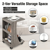 NNECW C-shaped Mobile Side Table with 2-Tier Open Shelf &amp 2 Compartments-Grey