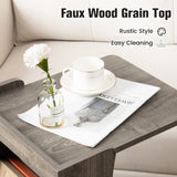 NNECW C-shaped Mobile Side Table with 2-Tier Open Shelf &amp 2 Compartments-Grey
