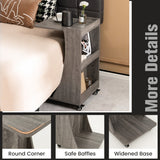 NNECW C-shaped Mobile Side Table with 2-Tier Open Shelf &amp 2 Compartments-Grey