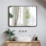 NNECW Rectangular Mirror with Aluminum Alloy Frame for Bathroom-Black