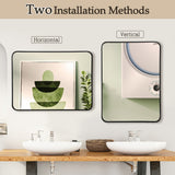 NNECW Rectangular Mirror with Aluminum Alloy Frame for Bathroom-Black