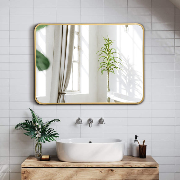 NNECW Rectangular Mirror with Aluminum Alloy Frame for Bathroom-Golden