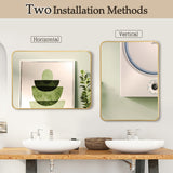 NNECW Rectangular Mirror with Aluminum Alloy Frame for Bathroom-Golden