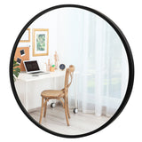 NNECW 40cm Round Wall Mirror with Metal Frame for Makeup-Black